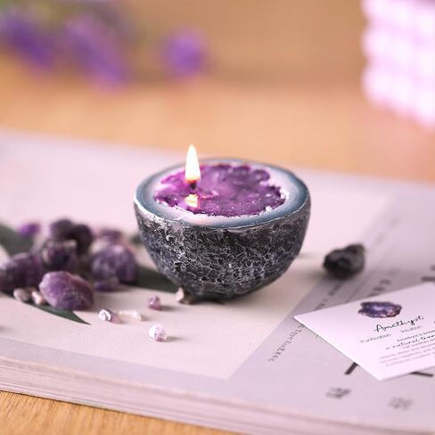 بلورات الشفاء شمعة جمشت كريستال الجيود الشموع هدية مجموعة للنساء التأمل شمعة معطرة الهدايا الروحية الراتنج الجدول الديكور لعيد الحب المنزل عطلة عيد ميلاد in Kuwait