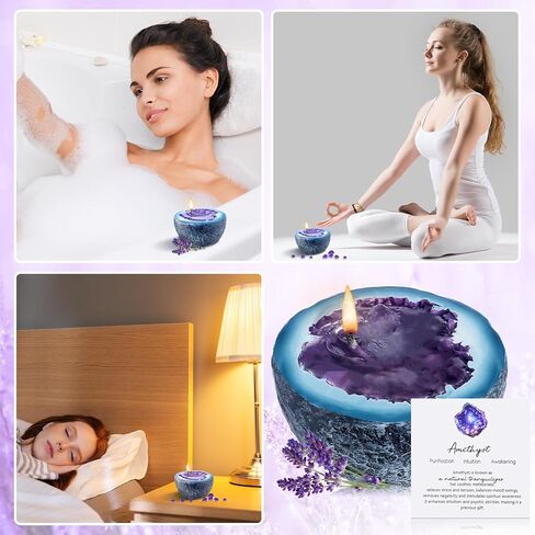 بلورات الشفاء شمعة جمشت كريستال الجيود الشموع هدية مجموعة للنساء التأمل شمعة معطرة الهدايا الروحية الراتنج الجدول الديكور لعيد الحب المنزل عطلة عيد ميلاد in Kuwait