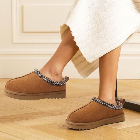 Litfun Women's Fuzzy House Slippers Genuine Suede Fluffy Winter Slipper Cozy Furry Warm Shoes Indoor/Outdoor in Saudi Arabia