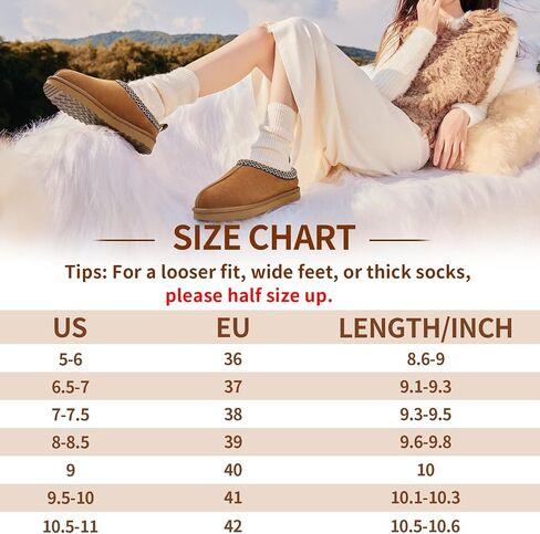 Litfun Women's Fuzzy House Slippers Genuine Suede Fluffy Winter Slipper Cozy Furry Warm Shoes Indoor/Outdoor in Saudi Arabia