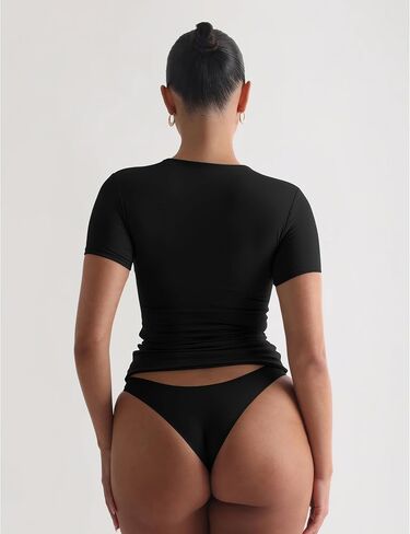 BEGOING Women’s Double Lined Short Sleeve Tops Scroop Neck Slim Fitted Crop Tops Basic Summer Trendy Y2K Tee Shirts in Saudi Arabia