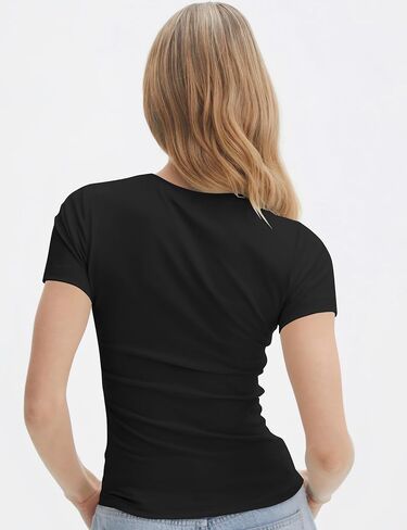 BEGOING Women’s Double Lined Short Sleeve Tops Scroop Neck Slim Fitted Crop Tops Basic Summer Trendy Y2K Tee Shirts in Saudi Arabia