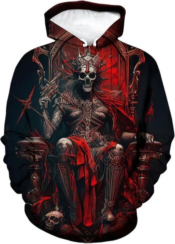 Men's Novelty Skull Print Hoodie Sweatshirt Pullover with Pocket in Saudi Arabia