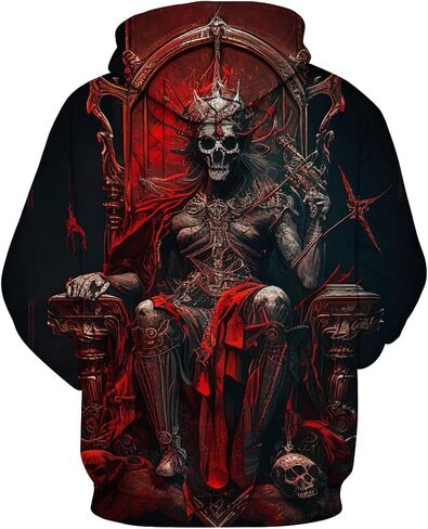 Men's Novelty Skull Print Hoodie Sweatshirt Pullover with Pocket in Saudi Arabia