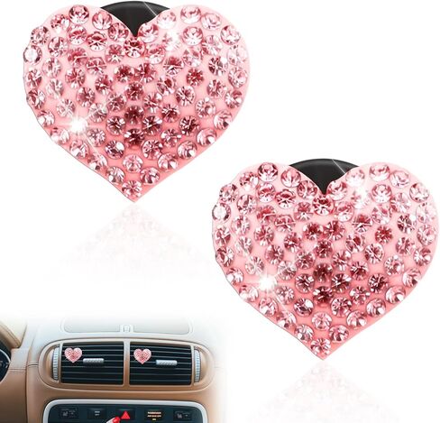 2 Pcs Bling Heart Car Vent Clips Crystal Car Air Vent Clip Pink Car Accessories Air Vent Clips Car Accessories Car Vent Accessories Air Conditioning Outlet Clip Decorative for Women and Man in Saudi Arabia