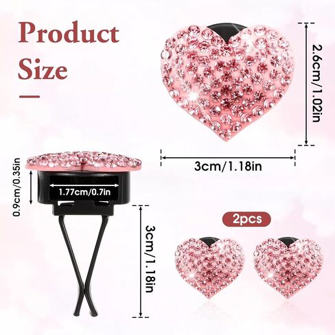 2 Pcs Bling Heart Car Vent Clips Crystal Car Air Vent Clip Pink Car Accessories Air Vent Clips Car Accessories Car Vent Accessories Air Conditioning Outlet Clip Decorative for Women and Man in Saudi Arabia