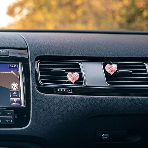 2 Pcs Bling Heart Car Vent Clips Crystal Car Air Vent Clip Pink Car Accessories Air Vent Clips Car Accessories Car Vent Accessories Air Conditioning Outlet Clip Decorative for Women and Man in Saudi Arabia