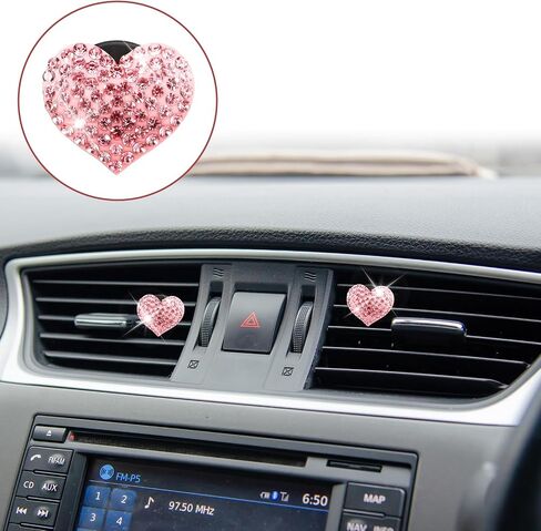 2 Pcs Bling Heart Car Vent Clips Crystal Car Air Vent Clip Pink Car Accessories Air Vent Clips Car Accessories Car Vent Accessories Air Conditioning Outlet Clip Decorative for Women and Man in Saudi Arabia