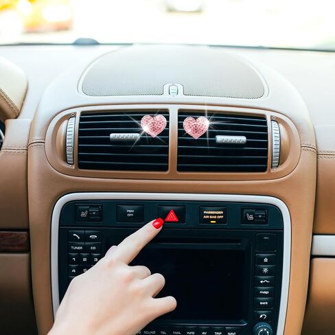 2 Pcs Bling Heart Car Vent Clips Crystal Car Air Vent Clip Pink Car Accessories Air Vent Clips Car Accessories Car Vent Accessories Air Conditioning Outlet Clip Decorative for Women and Man in Saudi Arabia