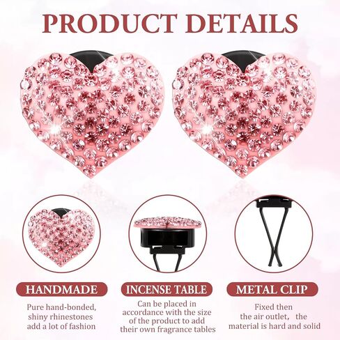 2 Pcs Bling Heart Car Vent Clips Crystal Car Air Vent Clip Pink Car Accessories Air Vent Clips Car Accessories Car Vent Accessories Air Conditioning Outlet Clip Decorative for Women and Man in Saudi Arabia