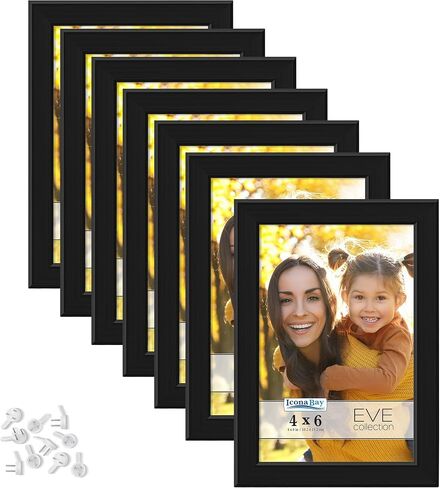 Icona Bay 4x6 Black Picture Frame, Modern Double-Beveled Frame, Tabletop or Wall Mount, Eve Collection in Kuwait