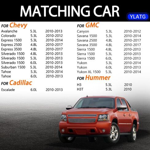 حاقن الوقود YLATG حاقن لسيارة تشيفي سيلفرادو 1500 تاهو إكسبريس 1500/2500/3500 سوبربان أفالانش، لكاديلاك إسكاليد، لسيارة جي إم سي يوكون سييرا 1500 سافانا 1500/2500/3500 5.3L 4.8L 12613411 (8 قطع) in Kuwait