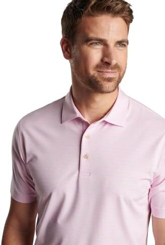 قميص بولو رجالي من PETER MILLAR أداء الطبل باللون الوردي، مقاس متوسط in Kuwait