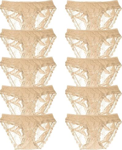 Sexy Basics Women's 10 Pack Soft & Stretchy Cheeky Lace Bikini Underwear | Lace Panties in Kuwait