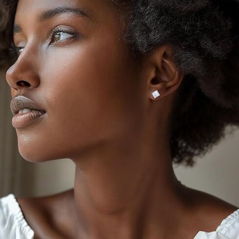 925 Sterling Silver White Opal Studs Earrings for Women - Square Stud Earrings - Sterling Silver Earrings Studs - October Birthstone Earrings - Everyday Earrings - Dainty Earrings for Women in Kuwait