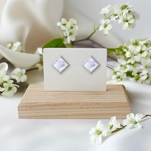 925 Sterling Silver White Opal Studs Earrings for Women - Square Stud Earrings - Sterling Silver Earrings Studs - October Birthstone Earrings - Everyday Earrings - Dainty Earrings for Women in Kuwait