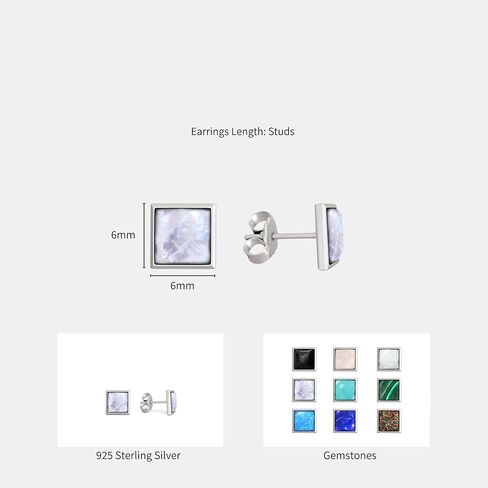 925 Sterling Silver White Opal Studs Earrings for Women - Square Stud Earrings - Sterling Silver Earrings Studs - October Birthstone Earrings - Everyday Earrings - Dainty Earrings for Women in Kuwait