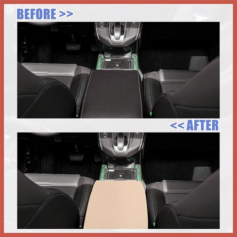 غطاء مسند ذراع جلدي من الألياف الدقيقة من ACROPIX لسيارة Honda CR-V 2017 2018 2019 2020 2021 2022 بيج مع خط بيج غطاء وحدة التحكم المركزية مسند الذراع واقي أجزاء السيارة in Saudi Arabia