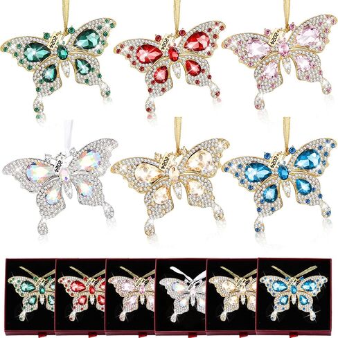 HyDren 6 Pcs Butterfly Ornaments Gift with Boxes Hanging Rhinestones Metal Butterfly Ornament Gifts for Mother's Day Women Wife Spring Decoration Gift Butterfly Party(Multicolor) in Saudi Arabia