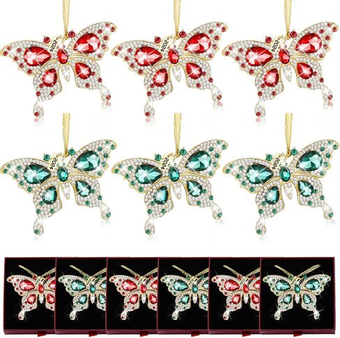 HyDren 6 Pcs Butterfly Ornaments Gift with Boxes Hanging Rhinestones Metal Butterfly Ornament Gifts for Mother's Day Women Wife Spring Decoration Gift Butterfly Party(Multicolor) in Saudi Arabia