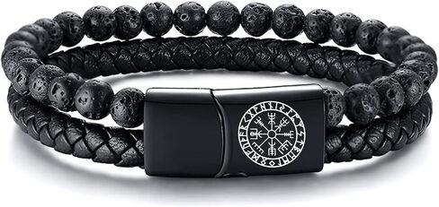VNOX Viking Bracelet for Men - Genuine Leather Braided Viking Bracelets Vintage Thor's Hammer Wrap Cuff Wirstband Bracelets,Viking Jewelry for Men in Kuwait