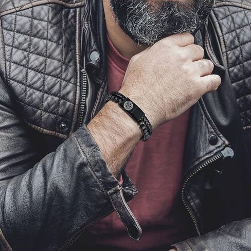 VNOX Viking Bracelet for Men - Genuine Leather Braided Viking Bracelets Vintage Thor's Hammer Wrap Cuff Wirstband Bracelets,Viking Jewelry for Men in Kuwait