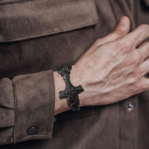 VNOX Viking Bracelet for Men - Genuine Leather Braided Viking Bracelets Vintage Thor's Hammer Wrap Cuff Wirstband Bracelets,Viking Jewelry for Men in Kuwait