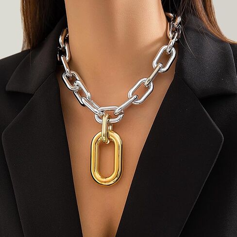 Chunky Choker Necklaces Gold/Silver Statement Necklace for Women Cuban Link Chain Pendant Necklace Prom Jewelry Present 90s Freaknik Outfit Accessories for Women in Kuwait