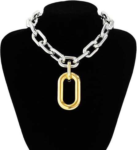 Chunky Choker Necklaces Gold/Silver Statement Necklace for Women Cuban Link Chain Pendant Necklace Prom Jewelry Present 90s Freaknik Outfit Accessories for Women in Kuwait