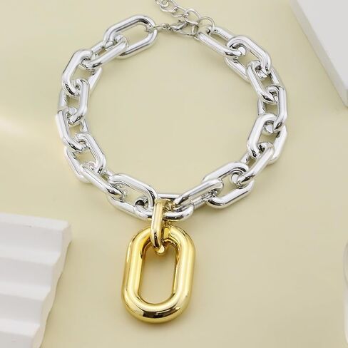 Chunky Choker Necklaces Gold/Silver Statement Necklace for Women Cuban Link Chain Pendant Necklace Prom Jewelry Present 90s Freaknik Outfit Accessories for Women in Kuwait