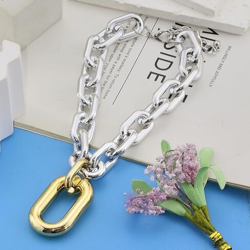 Chunky Choker Necklaces Gold/Silver Statement Necklace for Women Cuban Link Chain Pendant Necklace Prom Jewelry Present 90s Freaknik Outfit Accessories for Women in Kuwait