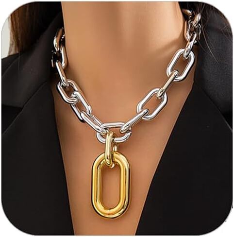 Chunky Choker Necklaces Gold/Silver Statement Necklace for Women Cuban Link Chain Pendant Necklace Prom Jewelry Present 90s Freaknik Outfit Accessories for Women in Kuwait