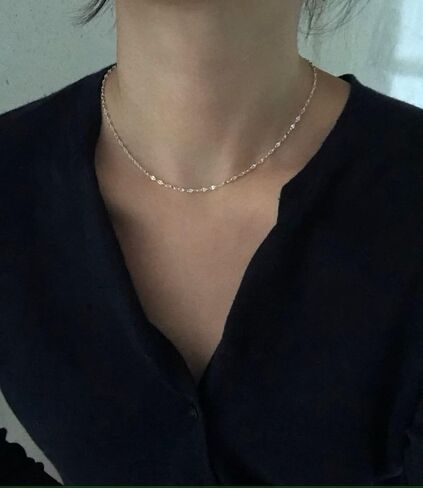 Kyerlyn Dainty Choker Necklace for Women, 14k Gold Plated Thin Lace Lips Necklace Silver Dot Sequins Necklace Cute Necklace Simple Link Chain Delicate Jewelry in Saudi Arabia