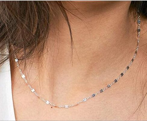 Kyerlyn Dainty Choker Necklace for Women, 14k Gold Plated Thin Lace Lips Necklace Silver Dot Sequins Necklace Cute Necklace Simple Link Chain Delicate Jewelry in Saudi Arabia