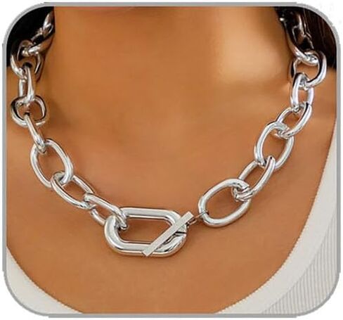 Chunky Choker Necklaces Gold/Silver Statement Necklace for Women Cuban Link Chain Pendant Necklace Prom Jewelry Present 90s Freaknik Outfit Accessories for Women in Kuwait