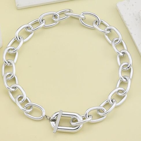 Chunky Choker Necklaces Gold/Silver Statement Necklace for Women Cuban Link Chain Pendant Necklace Prom Jewelry Present 90s Freaknik Outfit Accessories for Women in Kuwait