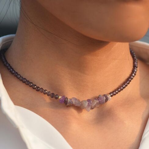 Crystal Seed Bead & Stone Choker Necklace, Natural Stone Beaded Necklaces for Women Trendy Handmade Jewelry in Saudi Arabia