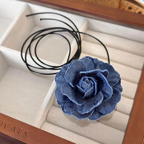 Vintage Flower Choker Necklace for Women Blue Denim Choker Handmade Rose Choker Flower Necklace Jewelry for Women Teen Gril in Saudi Arabia