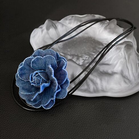Vintage Flower Choker Necklace for Women Blue Denim Choker Handmade Rose Choker Flower Necklace Jewelry for Women Teen Gril in Saudi Arabia