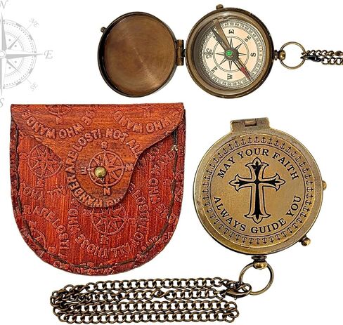 Antique Chain Compass for Hiking Nautical Brass Pocket with Engraved On Leather Case (I Love My Son) in Saudi Arabia
