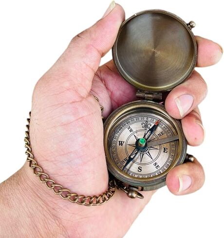 Antique Chain Compass for Hiking Nautical Brass Pocket with Engraved On Leather Case (I Love My Son) in Saudi Arabia
