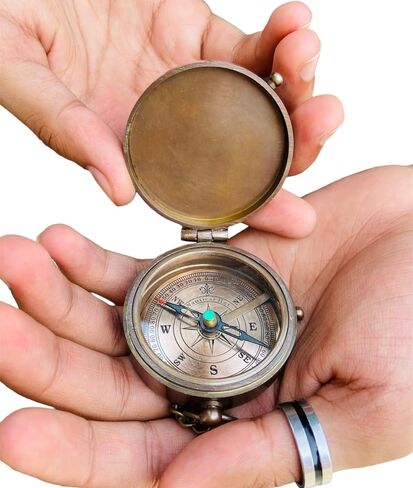 Antique Chain Compass for Hiking Nautical Brass Pocket with Engraved On Leather Case (I Love My Son) in Saudi Arabia