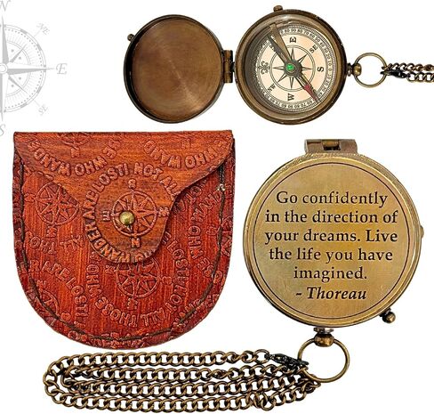 Antique Chain Compass for Hiking Nautical Brass Pocket with Engraved On Leather Case (I Love My Son) in Saudi Arabia