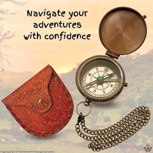 Antique Chain Compass for Hiking Nautical Brass Pocket with Engraved On Leather Case (I Love My Son) in Saudi Arabia