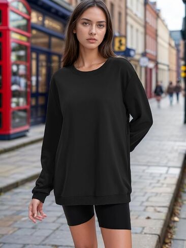 Womens Casual Sweatshirt Crew Neck Long Sleeve Hoodless Loose Pullover Tops Relaxed Fit Tunic Sweatshirts Trendy in Saudi Arabia
