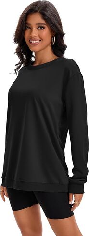 Womens Casual Sweatshirt Crew Neck Long Sleeve Hoodless Loose Pullover Tops Relaxed Fit Tunic Sweatshirts Trendy in Saudi Arabia