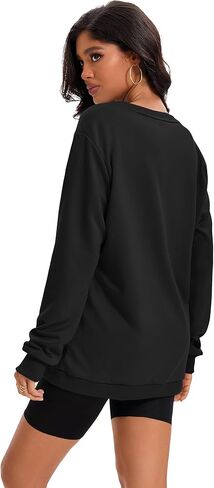 Womens Casual Sweatshirt Crew Neck Long Sleeve Hoodless Loose Pullover Tops Relaxed Fit Tunic Sweatshirts Trendy in Saudi Arabia