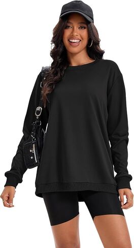 Womens Casual Sweatshirt Crew Neck Long Sleeve Hoodless Loose Pullover Tops Relaxed Fit Tunic Sweatshirts Trendy in Saudi Arabia