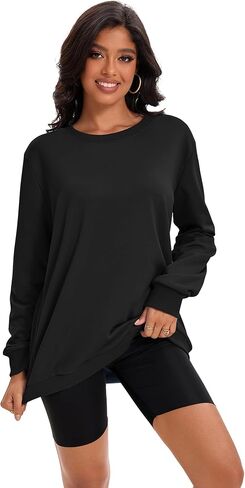 Womens Casual Sweatshirt Crew Neck Long Sleeve Hoodless Loose Pullover Tops Relaxed Fit Tunic Sweatshirts Trendy in Saudi Arabia