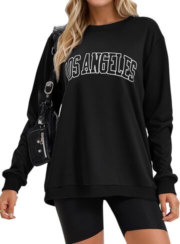 Womens Casual Sweatshirt Crew Neck Long Sleeve Hoodless Loose Pullover Tops Relaxed Fit Tunic Sweatshirts Trendy in Saudi Arabia